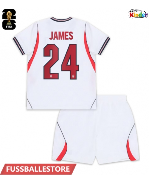 Günstige England Reece James #24 Heimtrikotsatz Kinder WM 2026 Kurzarm (+ Kurze Hosen)